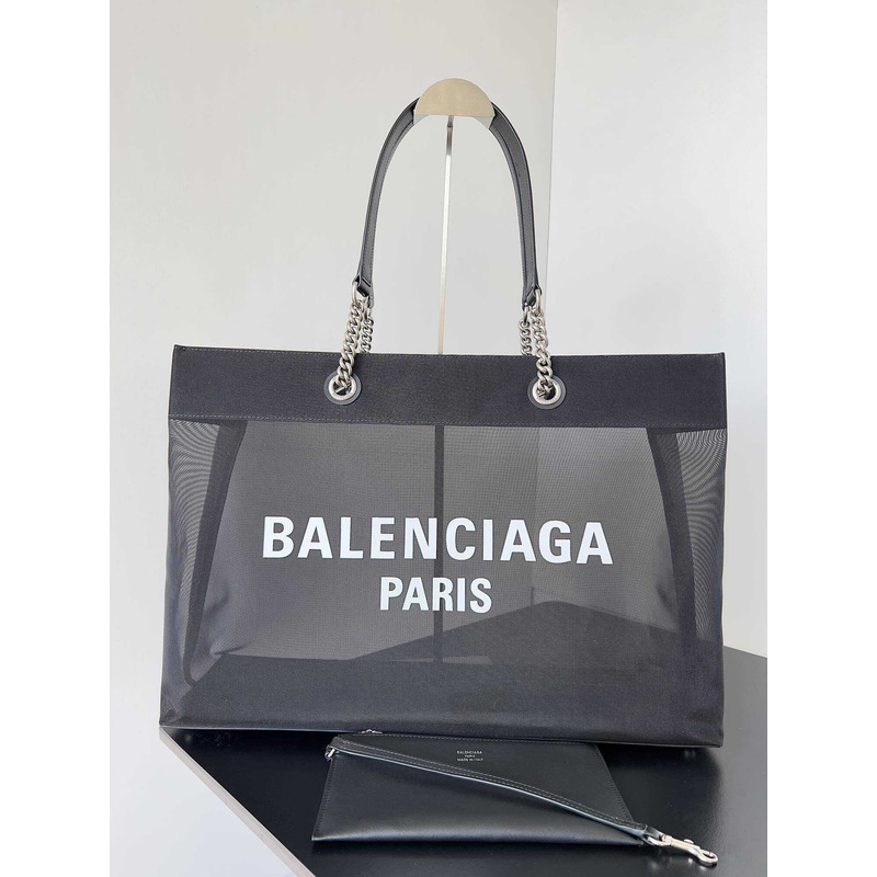 Ba*len*cia*ga duty free large mesh tote bag in white/black