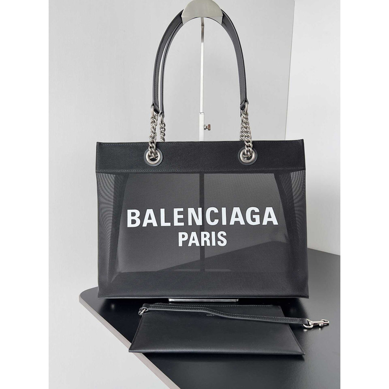 Ba*len*cia*ga duty free medium mesh tote bag in white/black