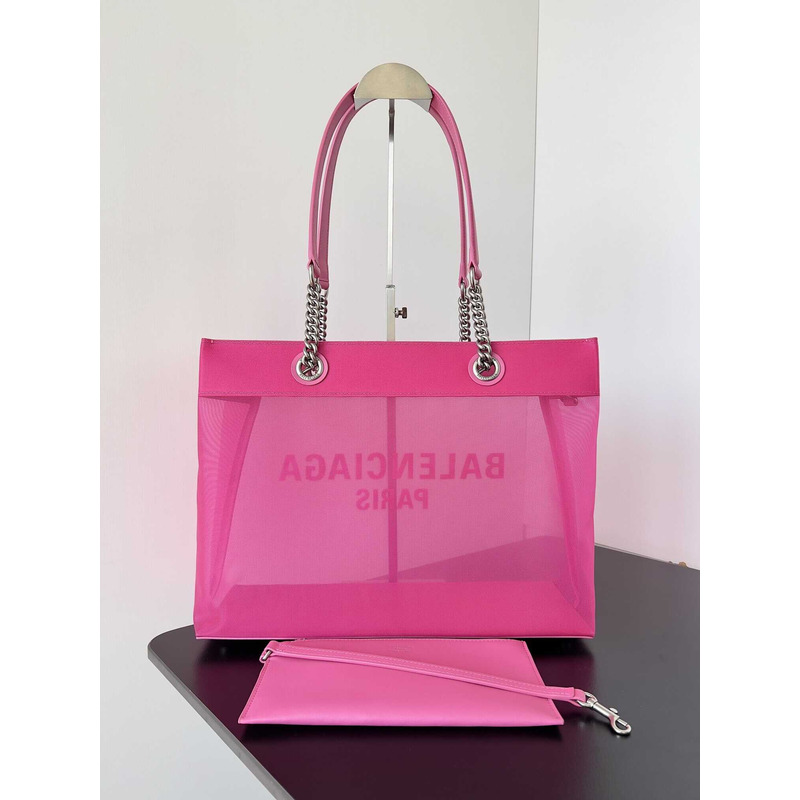 Ba*len*cia*ga duty free medium mesh tote bag in white/fuchsia