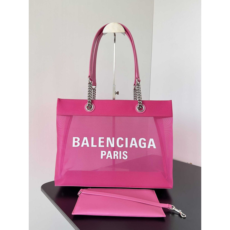 Ba*len*cia*ga duty free medium mesh tote bag in white/fuchsia