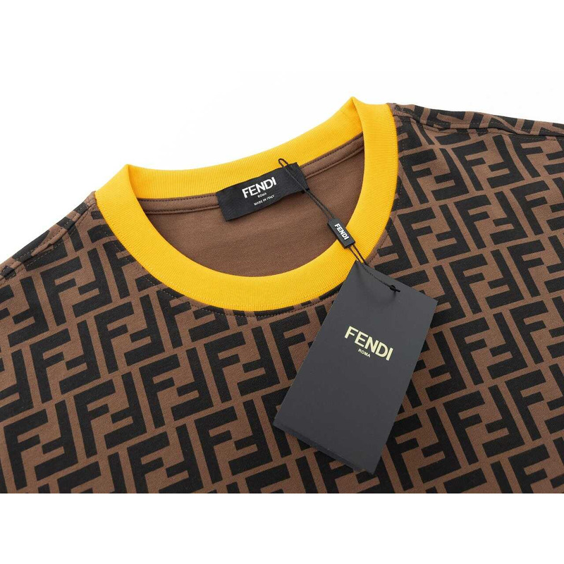 F**di contrast-tipped logo-print cotton t shirt brown