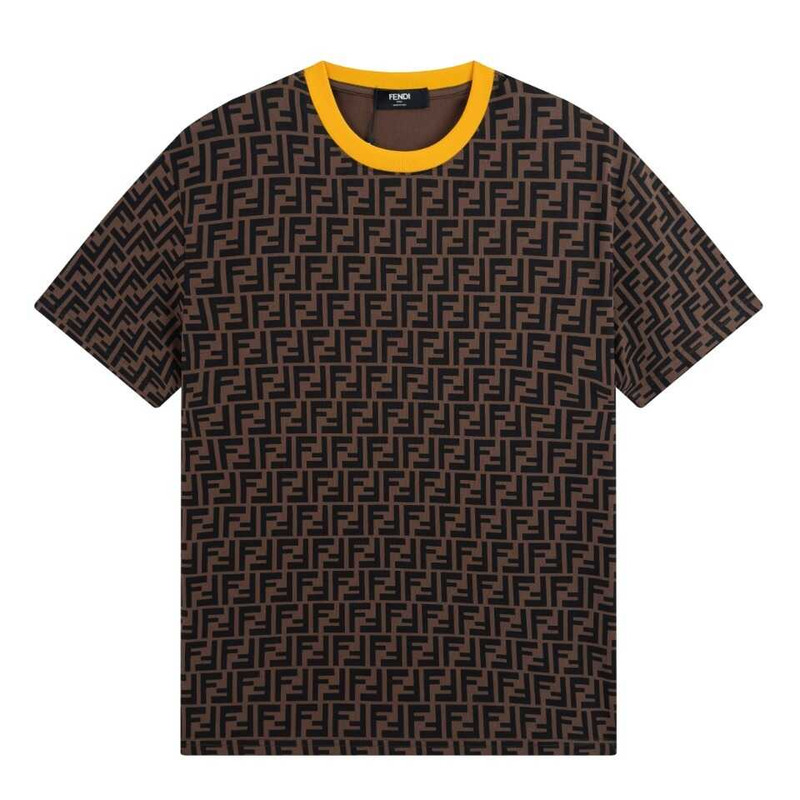 F**di contrast-tipped logo-print cotton t shirt brown