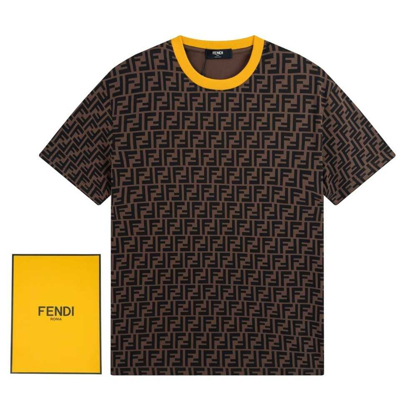 F**di contrast-tipped logo-print cotton t shirt brown