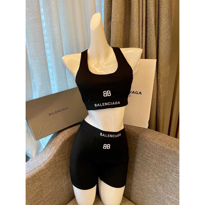 Ba*len*cia*ga knitted fabric sports bra black