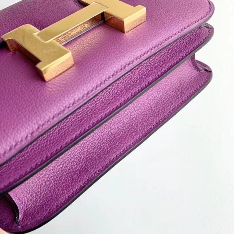 H**mes evercolor leather constance mini gold buckle shoulder bag anemone/purple