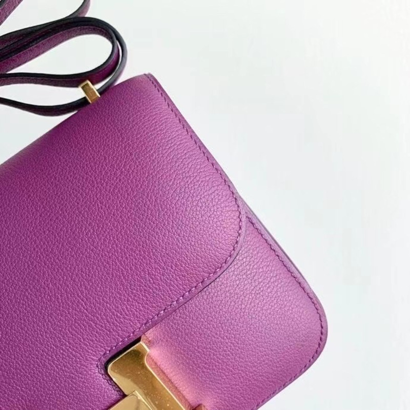 H**mes evercolor leather constance mini gold buckle shoulder bag anemone/purple