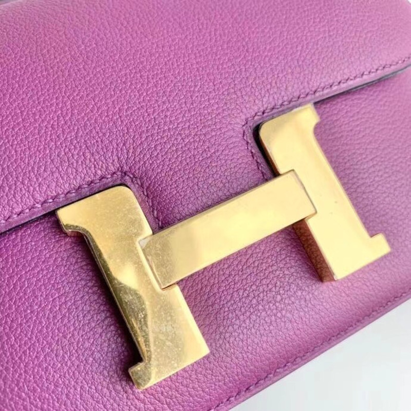 H**mes evercolor leather constance mini gold buckle shoulder bag anemone/purple