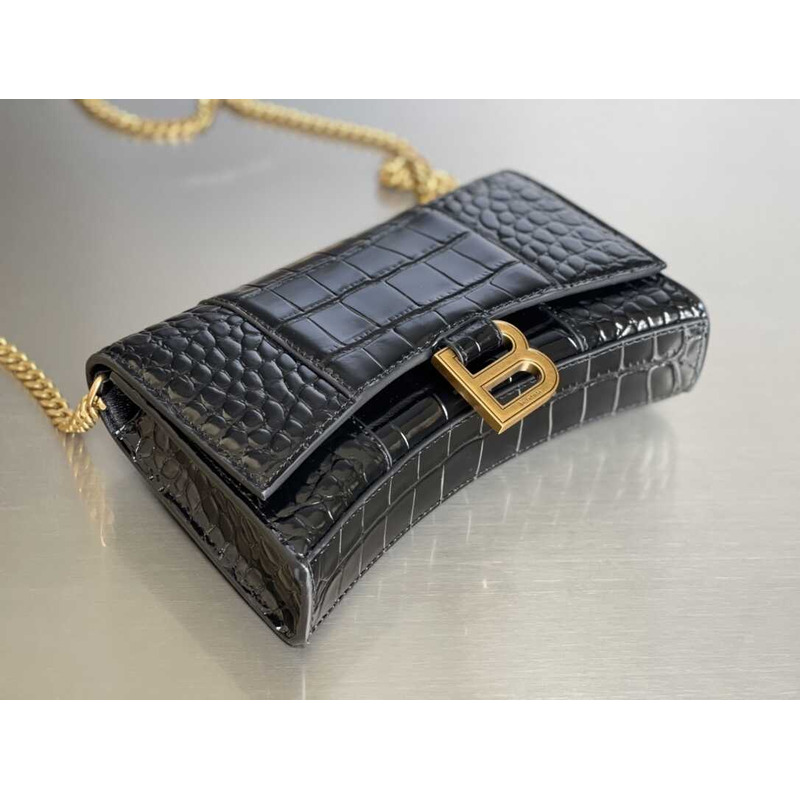 Ba*len*cia*ga hourglass mini leather bag black