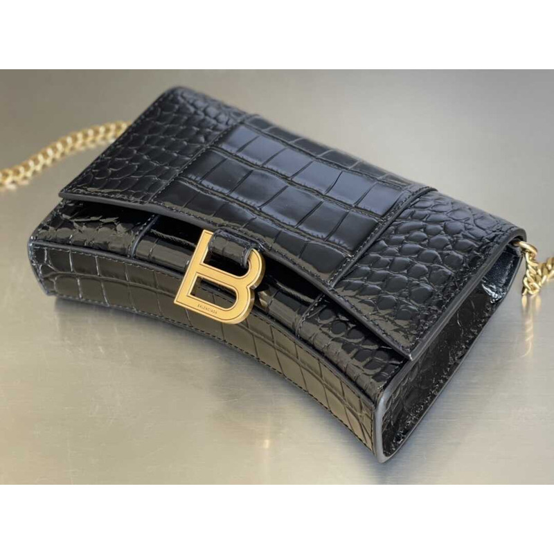 Ba*len*cia*ga hourglass mini leather bag black