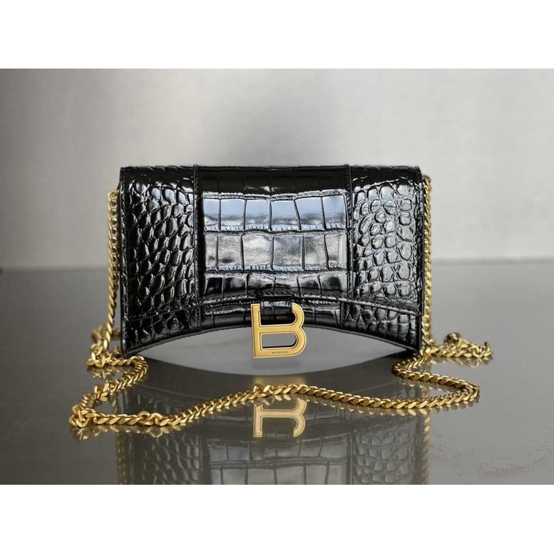 Ba*len*cia*ga hourglass mini leather bag black