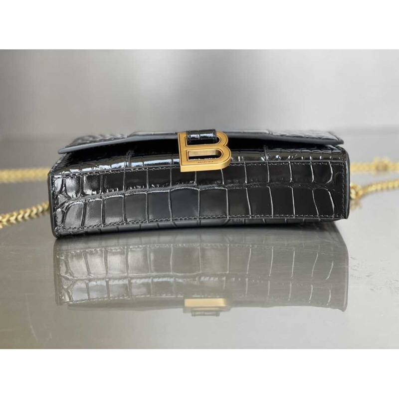 Ba*len*cia*ga hourglass mini leather bag black