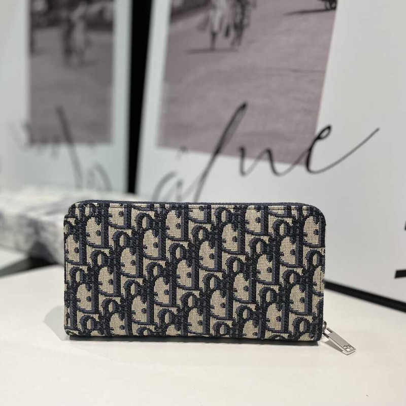 D*or long zip wallet beige and black oblique print