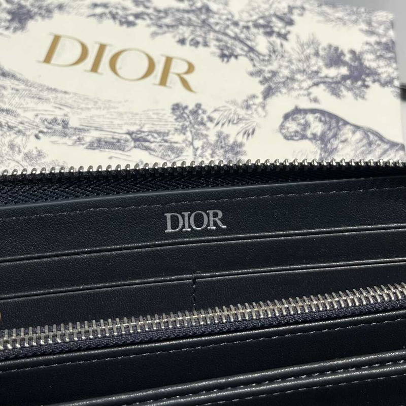 D*or long zip wallet beige and black oblique print