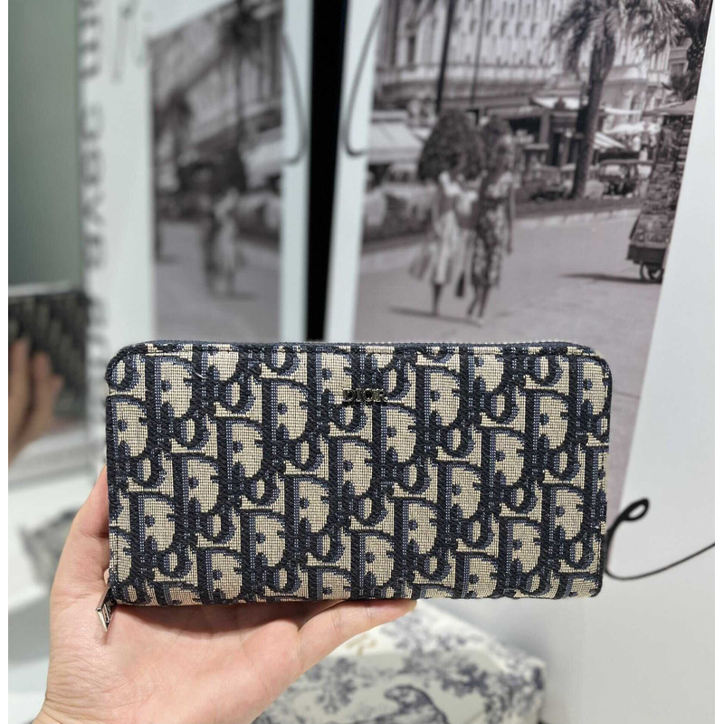 D*or long zip wallet beige and black oblique print