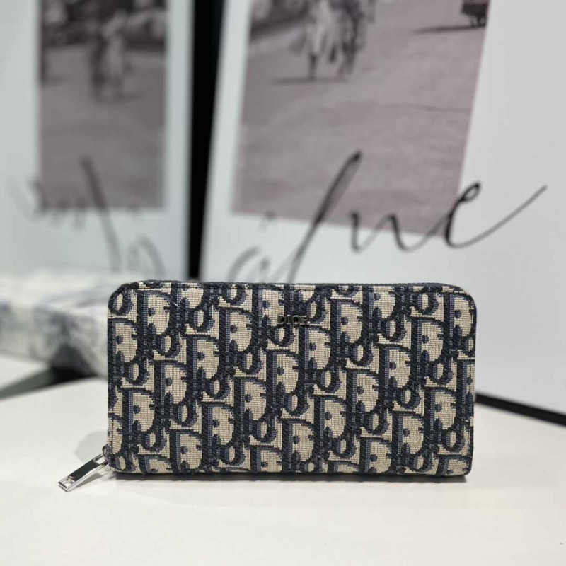 D*or long zip wallet beige and black oblique print