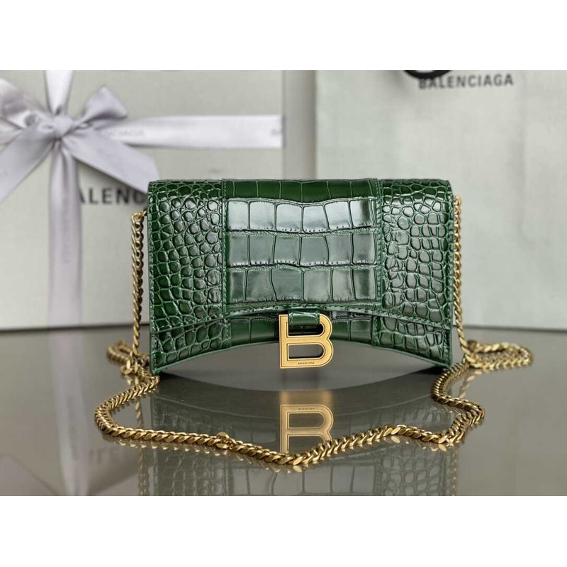 Ba*len*cia*ga hourglass mini leather bag green