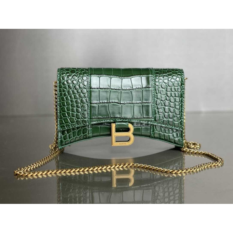 Ba*len*cia*ga hourglass mini leather bag green