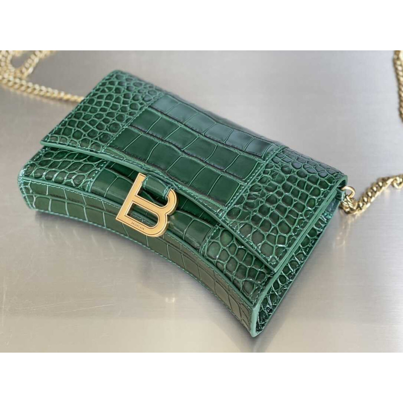 Ba*len*cia*ga hourglass mini leather bag green