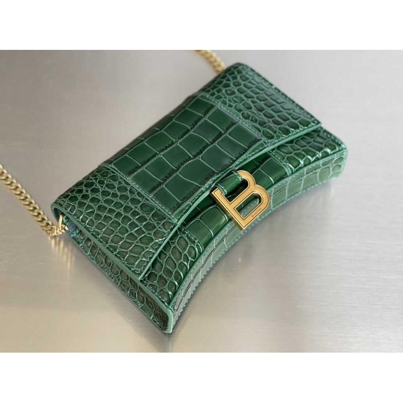 Ba*len*cia*ga hourglass mini leather bag green