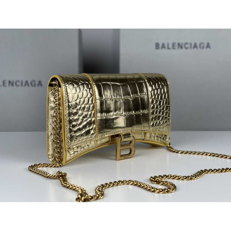 Ba*len*cia*ga hourglass mini leather bag gold