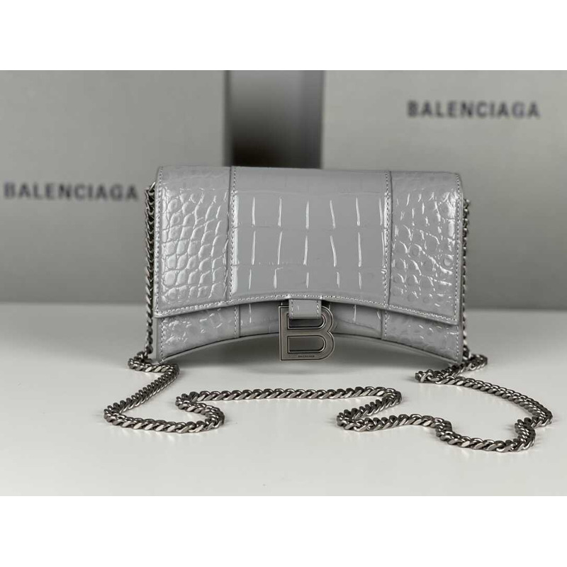 Ba*len*cia*ga hourglass mini leather bag silver