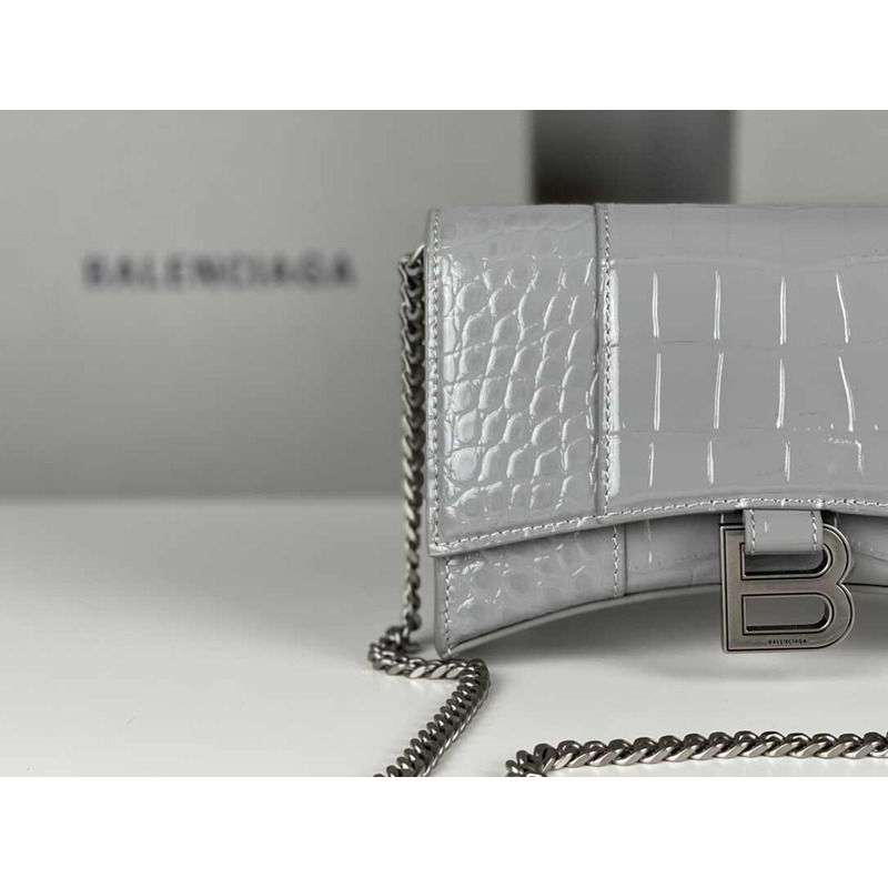 Ba*len*cia*ga hourglass mini leather bag silver