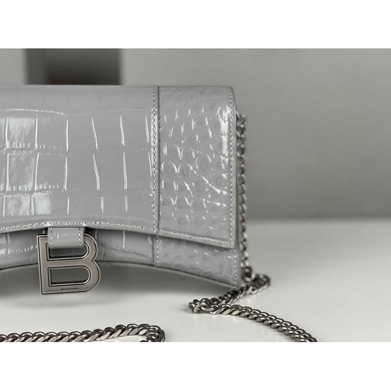 Ba*len*cia*ga hourglass mini leather bag silver