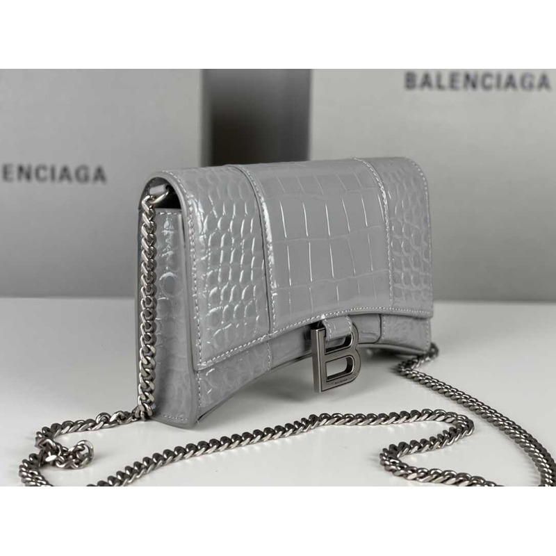 Ba*len*cia*ga hourglass mini leather bag silver