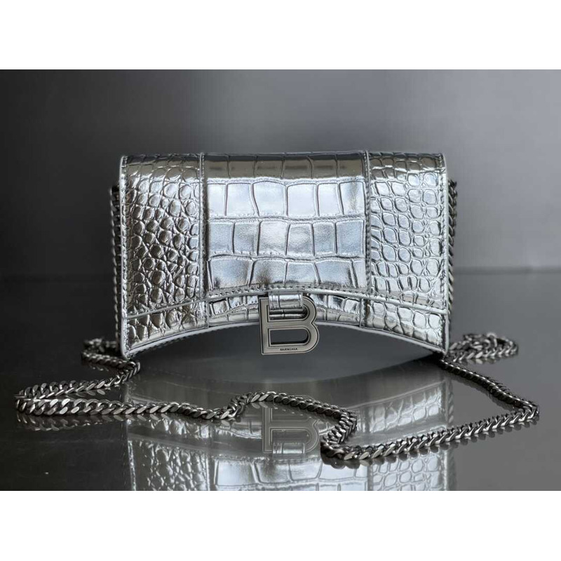 Ba*len*cia*ga hourglass mini leather bag silver