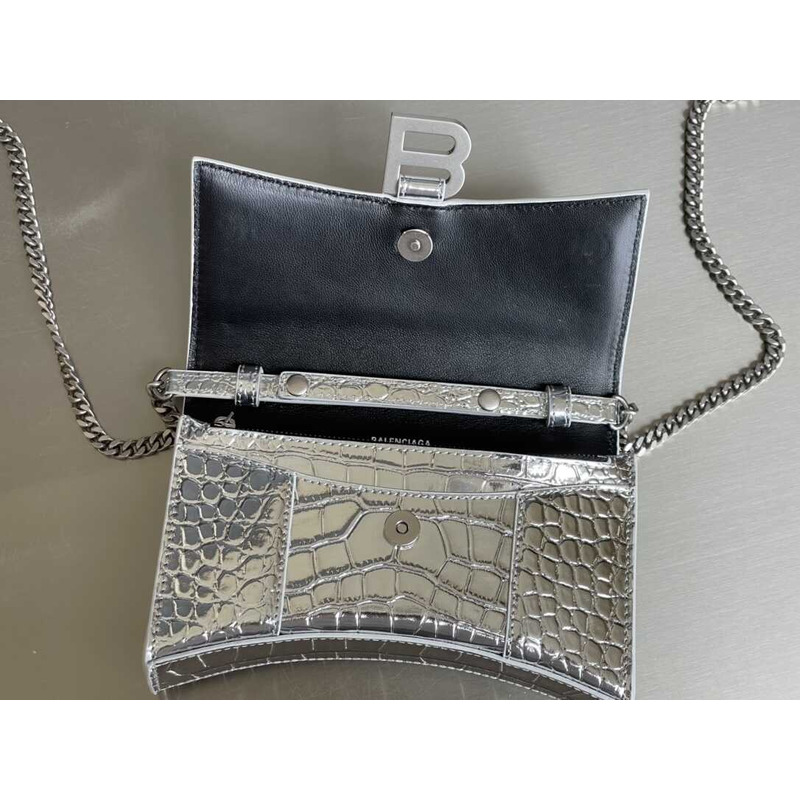 Ba*len*cia*ga hourglass mini leather bag silver