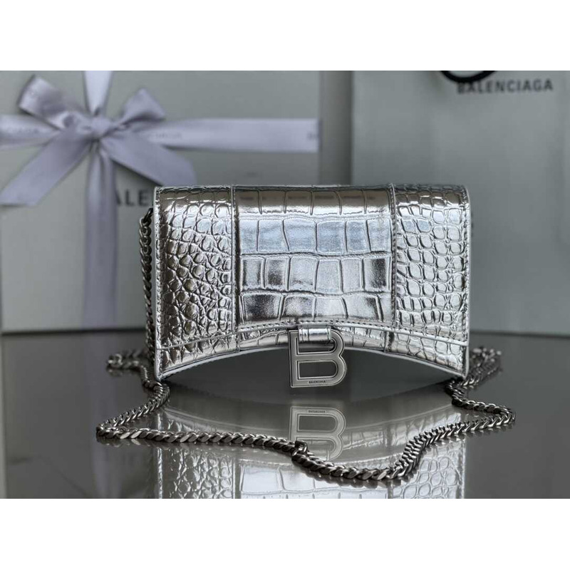 Ba*len*cia*ga hourglass mini leather bag silver