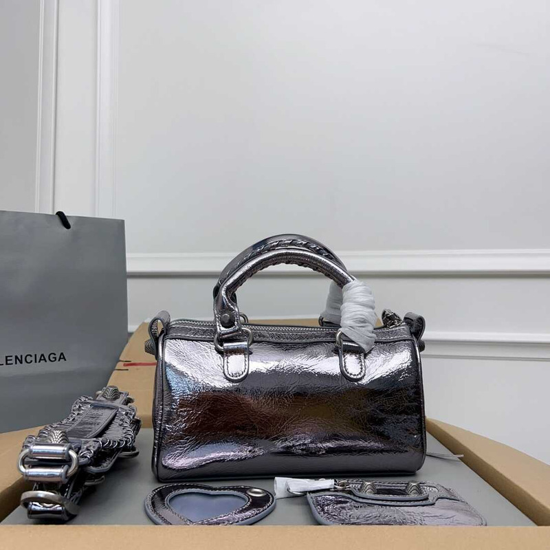 Ba*len*cia*ga le cagole mini leather duffel bag silver