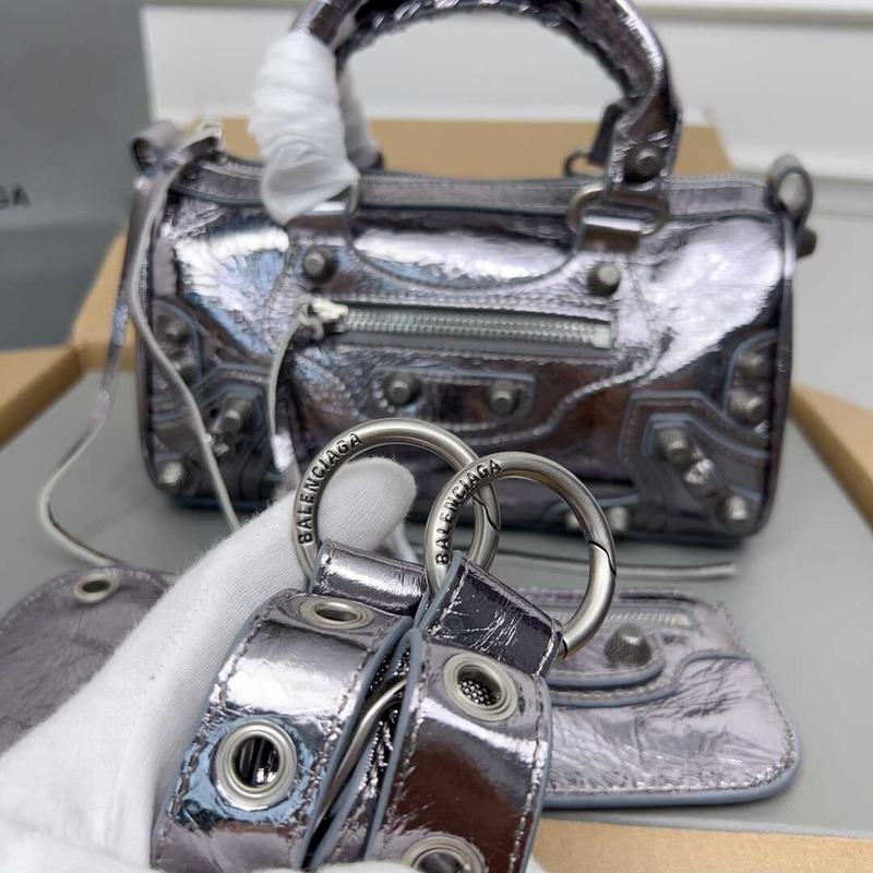 Ba*len*cia*ga le cagole mini leather duffel bag silver