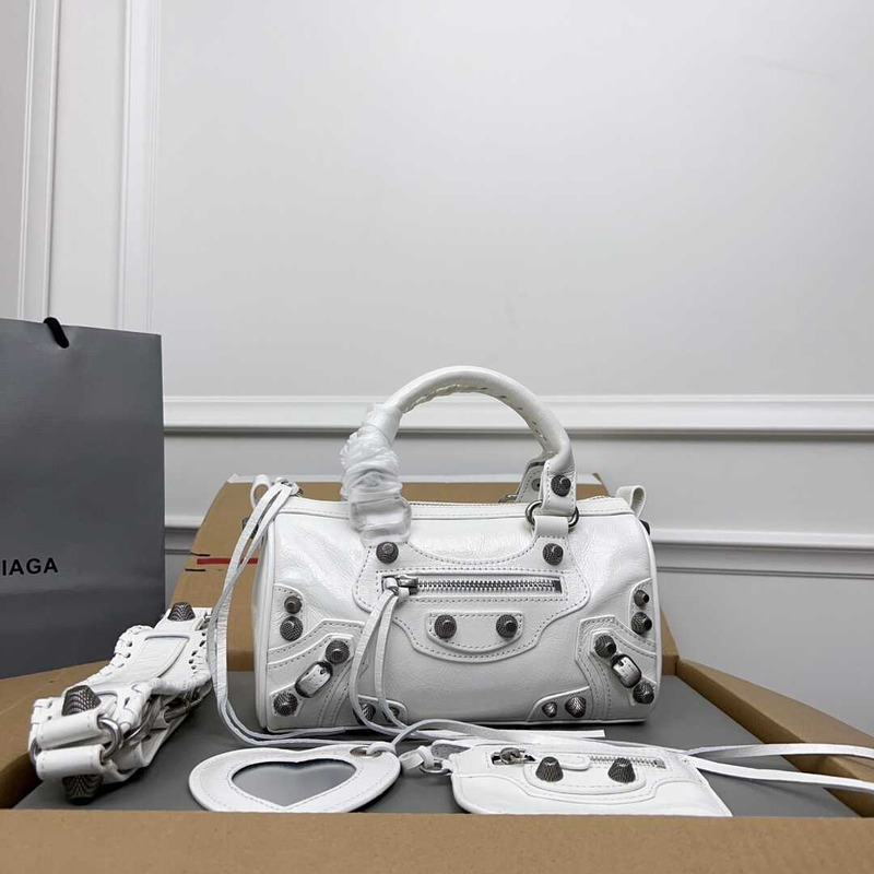 Ba*len*cia*ga le cagole mini leather duffel bag white