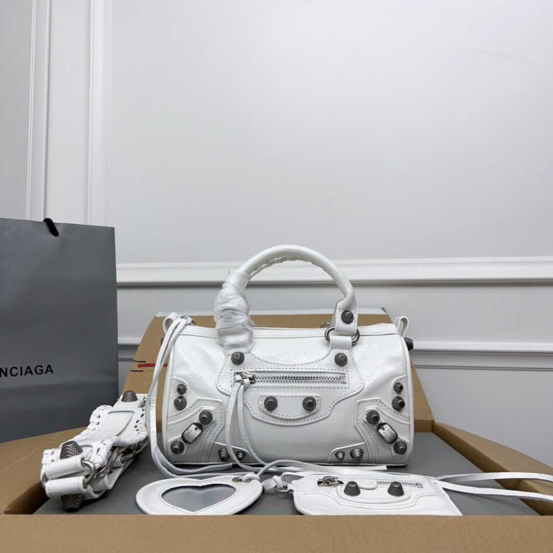 Ba*len*cia*ga le cagole mini leather duffel bag white