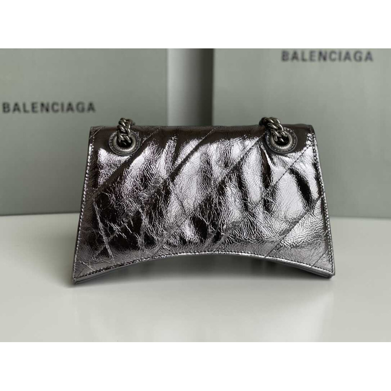 Ba*len*cia*ga crush quilted shoulder bag calfskin small silver