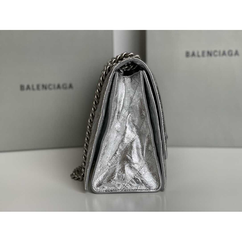 Ba*len*cia*ga crush quilted calfskin shoulder bag silver