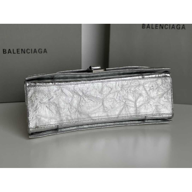 Ba*len*cia*ga crush quilted calfskin shoulder bag silver