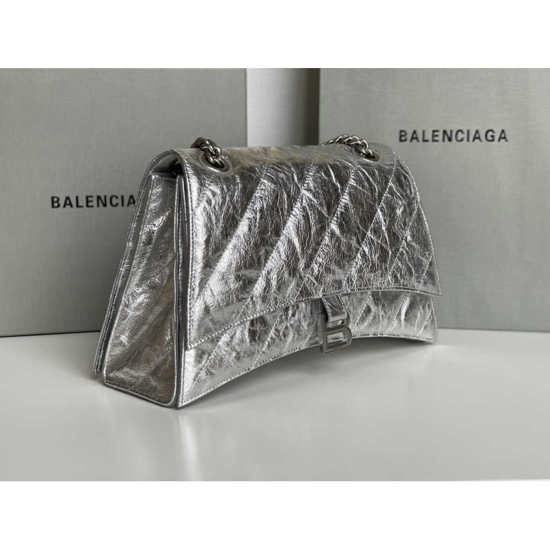 Ba*len*cia*ga crush quilted calfskin shoulder bag silver