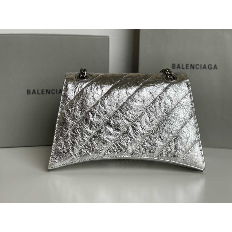 Ba*len*cia*ga crush quilted calfskin shoulder bag silver