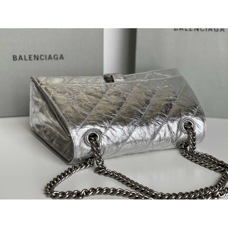 Ba*len*cia*ga crush quilted calfskin shoulder bag silver