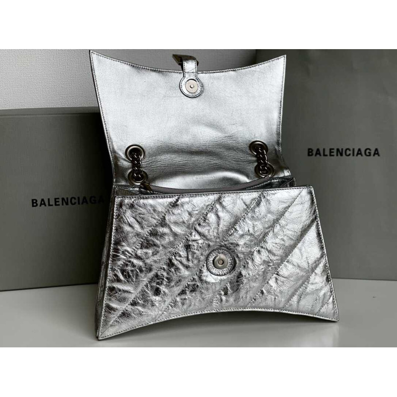 Ba*len*cia*ga crush quilted calfskin shoulder bag silver