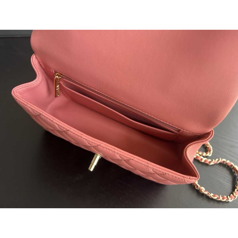 Ch*el pink quilted lambskin top handle mini flap bag