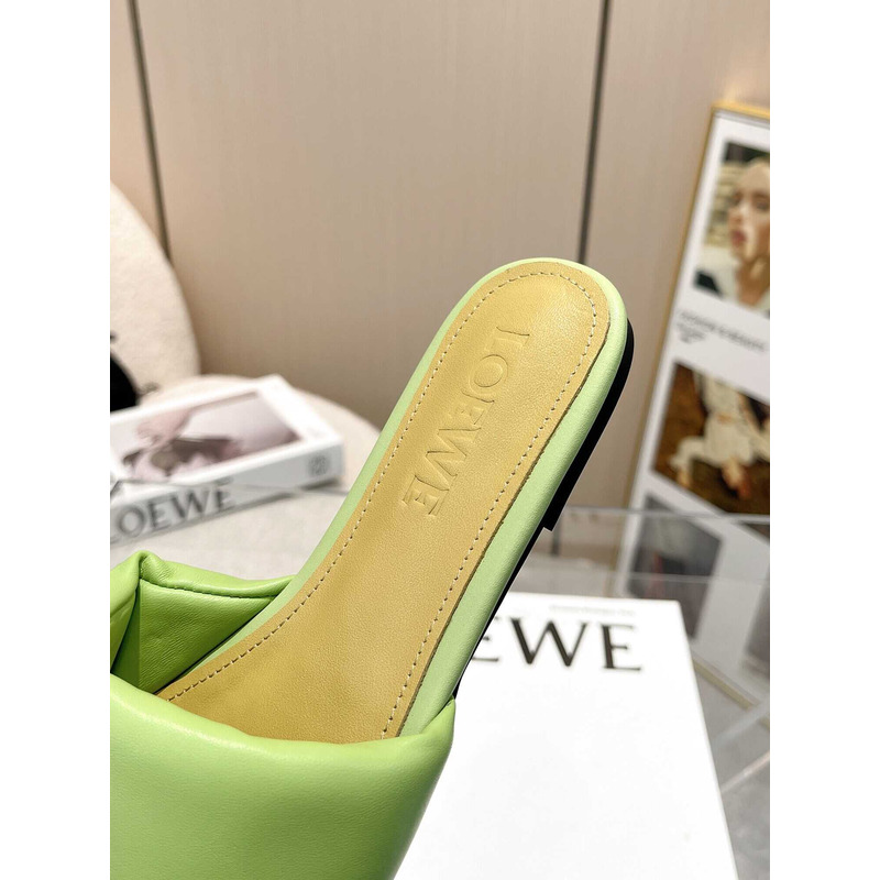 Loewe Anagram Padded Leather Mules Green