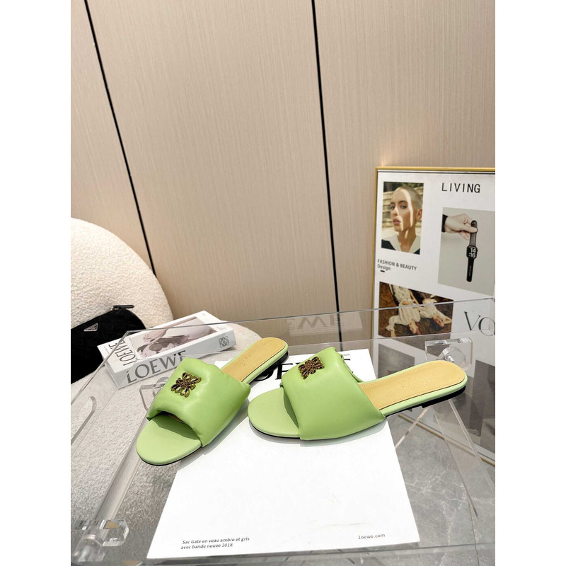 Loewe Anagram Padded Leather Mules Green