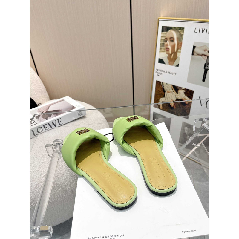 Loewe Anagram Padded Leather Mules Green