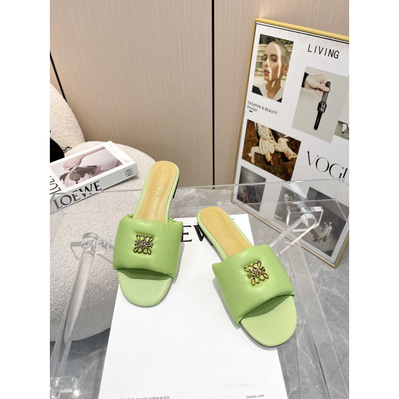 Loewe Anagram Padded Leather Mules Green