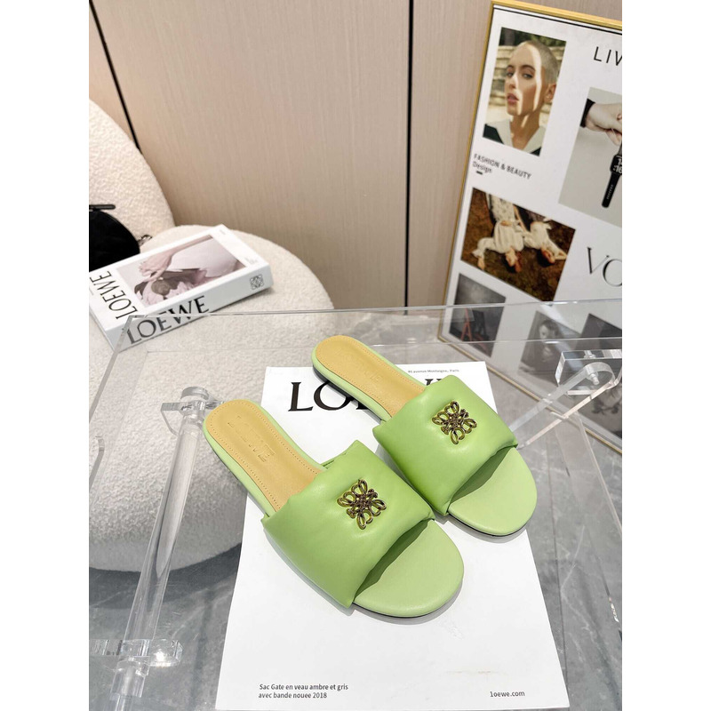 Loewe Anagram Padded Leather Mules Green