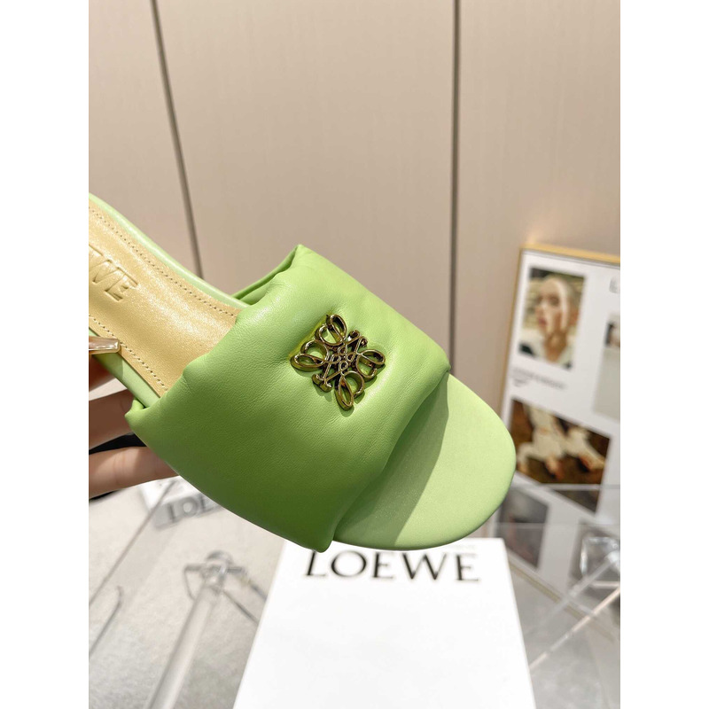 Loewe Anagram Padded Leather Mules Green