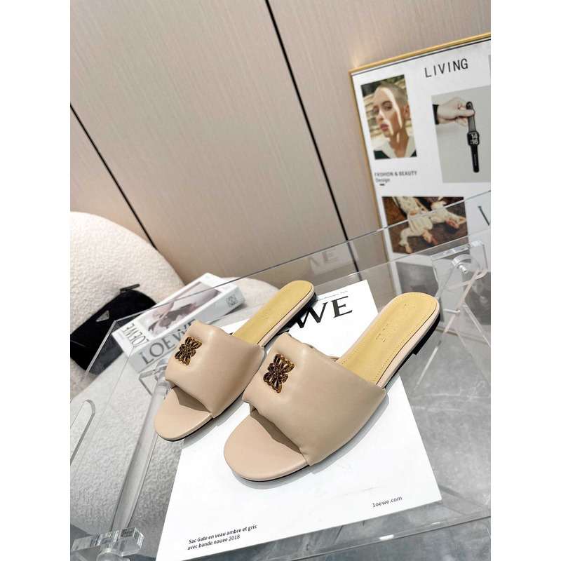 Loewe Anagram Padded Leather Mules Nude